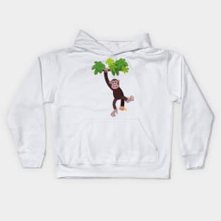 Cute chimpanzee in jungle hanging cartoon Kids Hoodie